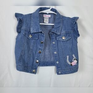 Little Lass Girls Denim Pink Embroidered Horseshoe & Flower Accents Vest Size 5Y